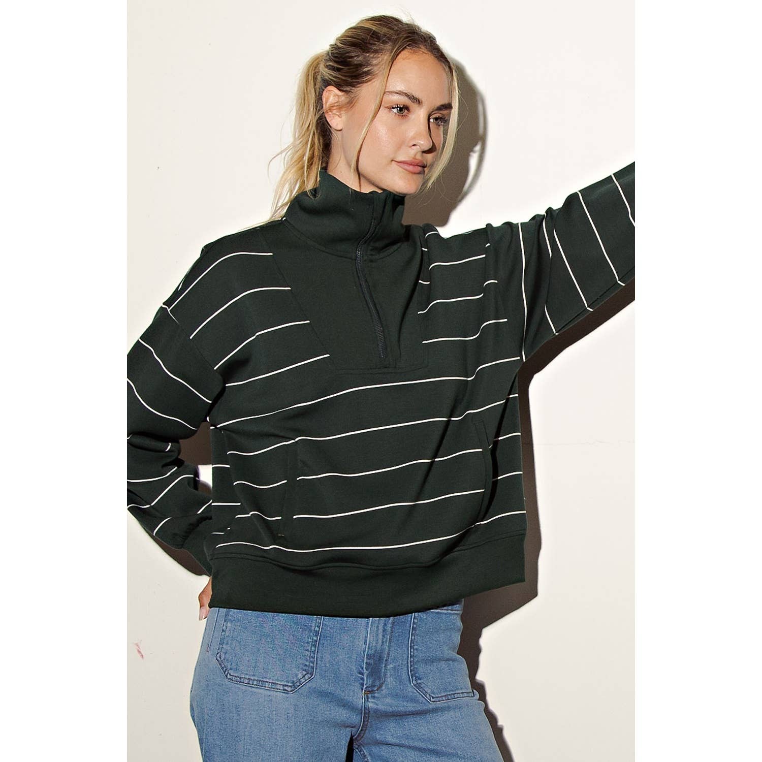 MODAL SCUBA STRIPE QUARTER ZIP TOP